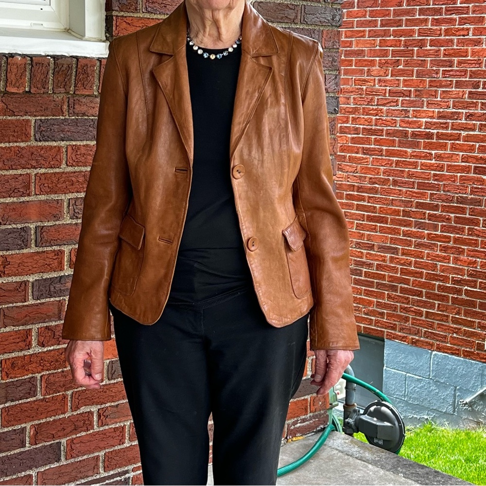 J. Jill Brown Leather Jacket.  Size X Small - Picture 12 of 14